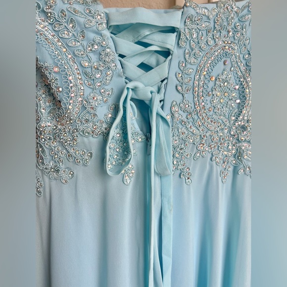 STRAPLESS BEADED LIGHT SKY BLUE PROM DRESS - Picture 5 of 7